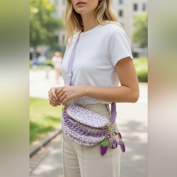 Bum Bag Bundle Deal | Leopard Nylon Crossbody + Acrylic Chain & 3 Bag Charms - Picture 4 of 4